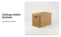Woven Box with Lid Natural Aesthetic Lidded Woven Bin Stackable Design