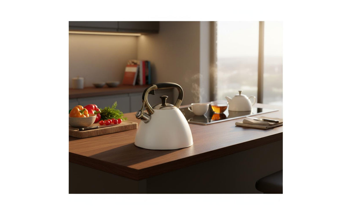 Stovetop Whistling Kettle Universal Cooktop Use Singing Tea Kettle Heat-Resistant Handle Food Grade Steel Teapot