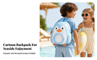 Transparent Window Swim Backpack Zippered Compartment Cartoon Print Backpack Soft-Shell Swim Bag Carry Loop for Children, Swimming, Beach