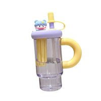 Large Capacity Straw Cup Cute Cartoon Design Handled Water Cup Portable Tumbler Handle Grip for Women, Girls, Cycling, Travel, Outdoor