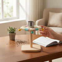 Desktop Bird Stand Wooden Bird Stand with Drink Holder Stainless Steel Playground for Small Birds, Parrots, Desk, Table