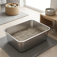 Large Stainless Steel Cat Toilet Tray, Deep Basin Open Pan for Big Cats, Easy Cleaning Steel Receptacles for Indoor Use