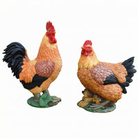 Cockerel and Hen Statue Fiberglass Garden Cockerel Sculpture Weather-Resistant Solar Chicken Statue for Courtyard, Manor, Restaurant