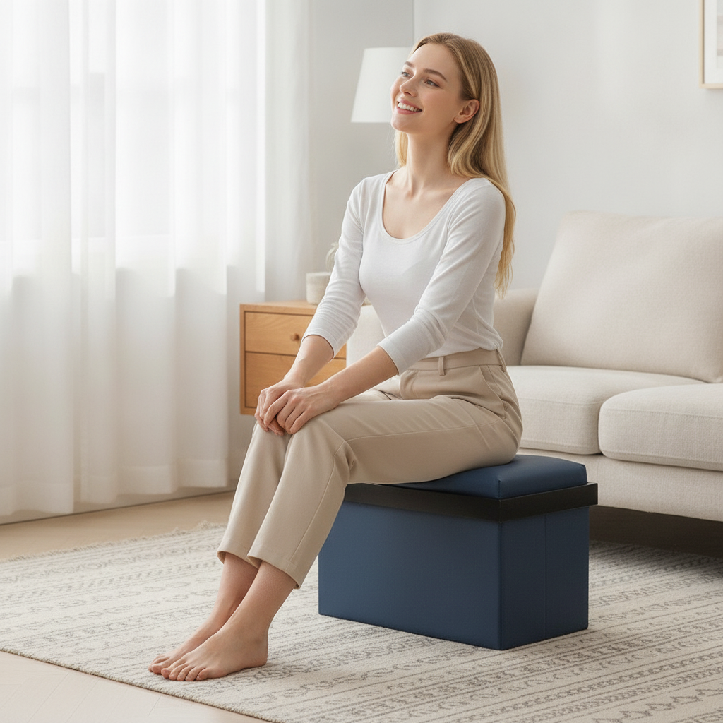 Foldable Storage Ottoman Bench with Lid, Rectangular Footrest Stool, Multi-functional Storage Seat for Living Room Bedroom