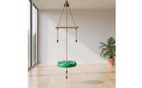 Outdoor Swing with Wooden Bar Braided Disc Swing Suspended Indoor for Children, Toddlers, Backyard, Playroom, Daycare