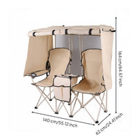 Double Folding Chair with Umbrella Foldable Design Portable Beach Loveseat with Canopy Storage Pockets Outdoor Furniture for Picnic, Backyard