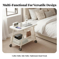 Mobile Design 2-Tier Rolling End Table Multi-Functional 2-Tier Rolling wagon adjustable Serving Trolley Space-Saving for homeowners, Apartment Dwellers, Office Workers, Living Room, Bedroom, Small areas, Reception Area