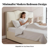 Upholstered Floor-Standing Backboard Creamy aesthetic Headboard Slim outline Bed Backrest for Parents, Homeowners, Apartment, Guest Room