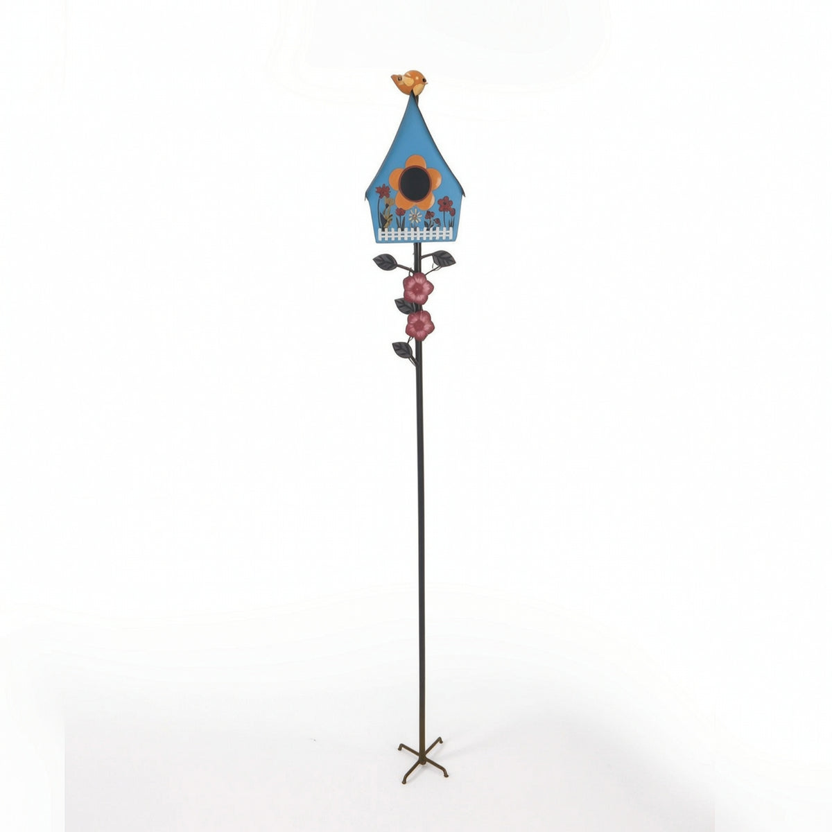Decorative Birdhouse Garden Stake Whimsical Birdhouse with Ground Spike Rustic Metal Garden Stake Functional for Patio