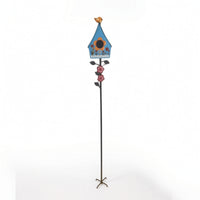 Decorative Birdhouse Garden Stake Whimsical Birdhouse with Ground Spike Rustic Metal Garden Stake Functional for Patio