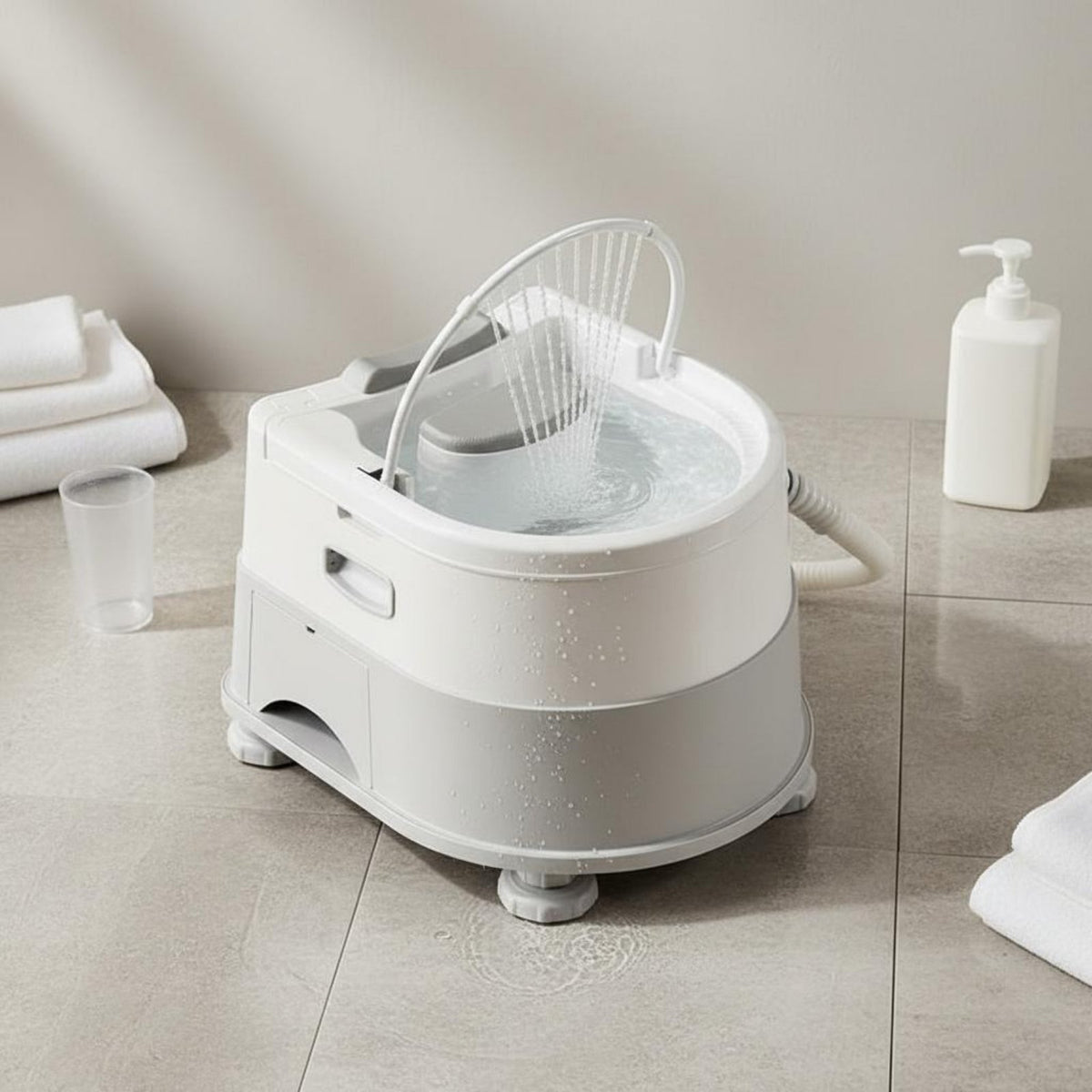 Soft Neck Cushion Lie-Flat Hair Washing Station Head Spa Experience Bedside Hair Washing Sink Adjustable Height Home Health Aid Water Circulating Shower for Elderly