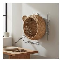 Cat Ear Hanging Shelf Versatile Faux Rattan Display Basket Boho Style Woven Creature Silhouette Organizer for Kids, Nursery, Playroom, Washroom