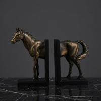 Horse Bookends Carved Resin Bookends with L-Shaped Bases Vintage Book Holders for Readers, Bookshelf