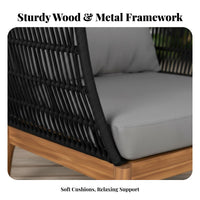 4 Pieces 4-Piece Woven Rope Sofa Set sturdy Wood Frame Outdoor Furniture Minimalist Design Conversation Group for Families, Adults, Patio, Garden, Deck