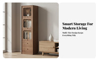 Glass Door Display Cabinet Multi-Functional Floor Standing Storage Cabinet Sturdy Construction Tall Narrow Bookcase for Collectors, Living Room