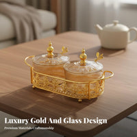 Luxury Design Gold Snack Bowl Tray Set Compartmentalized Divided Appetizer Platter Multi-Purpose Divided Relish Dish with Spoons Safe for Food for Living Room, Coffee Table, Entertaining Guests, Parties
