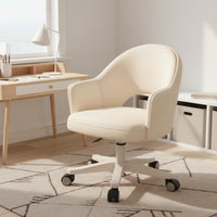 Height Adjustable Rolling Study Chair Comfortable Upholstery Ergonomic Backrest Chair Skin-Friendly Textile Home Furniture Space Saving for Students, Teens, Bedroom