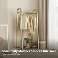 Multi-Functional unrestrictedstanding Coat Hanger with footwear storage shelf Space-Saving Clothing Rack Multifunctional Garment Stand Minimalist Design for Apartment Dwellers, Homeowners, Students, Bedroom, Small Spaces, Entryway, Dressing Area