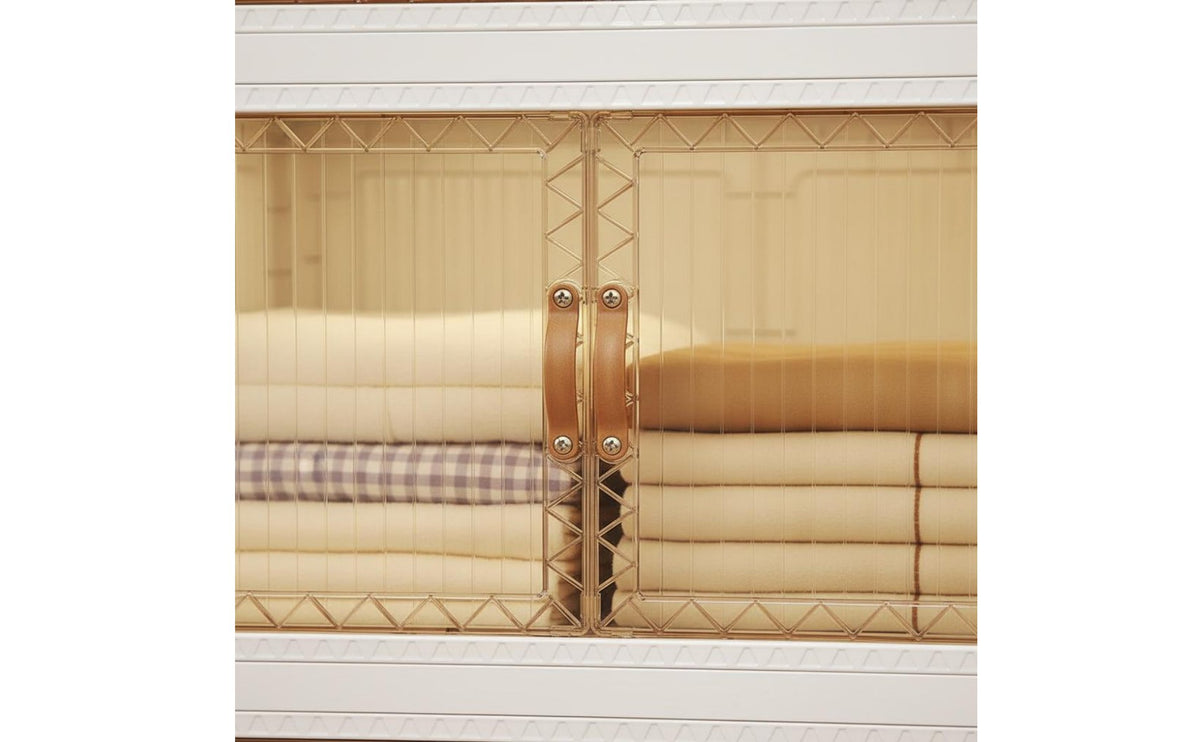 Cream Design Double Door Storage Organizer Large Capacity Foldable Plastic Wardrobe Installation-No-Assembly Plastic Clothes Storage Single for Bedroom, Living Room