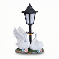 Swan Statue with Hanging Lantern Light Stone-Look for Gardeners