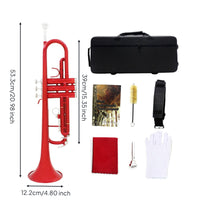 Starter Kit Colored Trumpet Included Case Bb Trumpet Easy to Play Wind Instrument Professional Performance for Beginners, Kids, Professionals, Music Practice, Concert