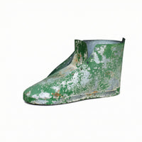 Weathered Shoe Planter Distressed Finish Boot Planter Mottled Green and Gray Vintage Flower Pot Iron