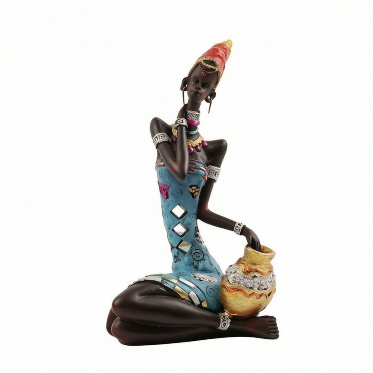 Stylized African Woman Figurine Textured African Woman Sculpture Traditional Resin Sculpture Elegant for Collectors, Home Decor