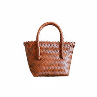 Woven Design Imitation Rattan Hand container With grasps Handwoven farmer's market Tote multifunctional all-purpose bag Container Lightweight for Gift Givers, Shoppers, Adults, Home Storage, everyday Use, awaydoor dining, Shopping