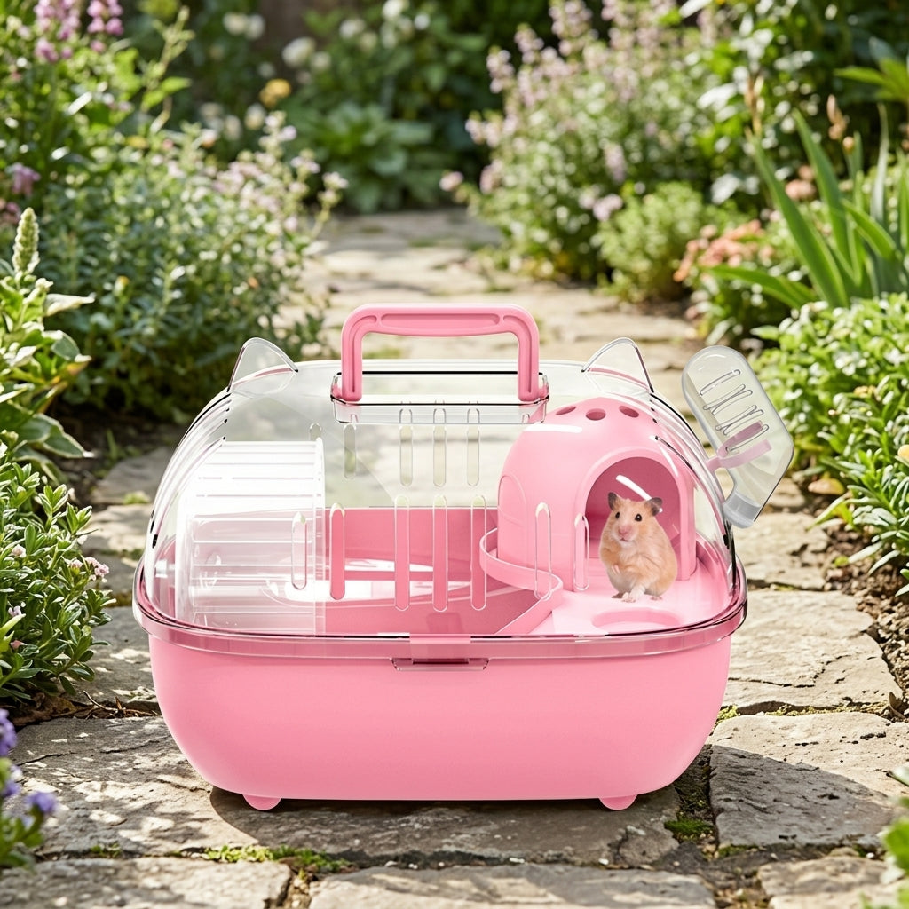 Hamster Carrier Travel Cage with Handle, Modern Style Rectangular Villa, Portable Outdoor Container for Small Pets and Short Trips