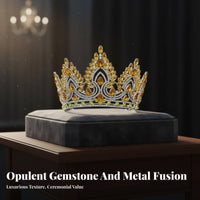 Baroque Crystal Crown Luxury Design Full Circle Pageant Crown Bridal Crystal Tiara Sparkling Wedding Tiara for Weddings, Prom