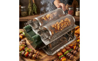 Electric Barbecue Grill Cage drips Tray Rotating BBQ Basket Rust-Resistant for Tabletop