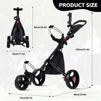Foldable 3-Wheel Golf Cart Trolley with Manual Brake