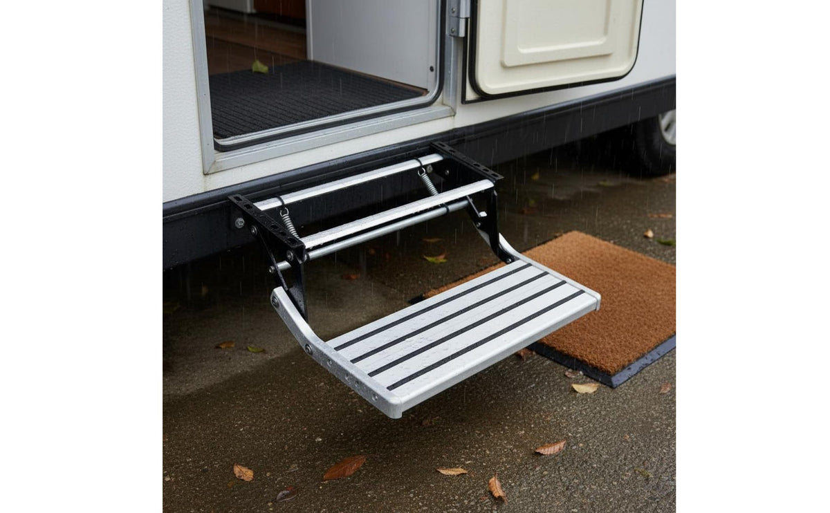 Manual RV Step Foldable Folding Recreational Vehicle Stairs Heavy Duty Vehicle Accessory