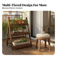 Foldable Design Multi-Tier Folding Planter Shelf Floor-Standing three-tier Plant Shelf Indoor & outdoordoor Use floral Rack Weather-Resistant for Gardeners, homeowners, Apartment Dwellers, Balcony, Living Room, entrancemethod, Corner Space