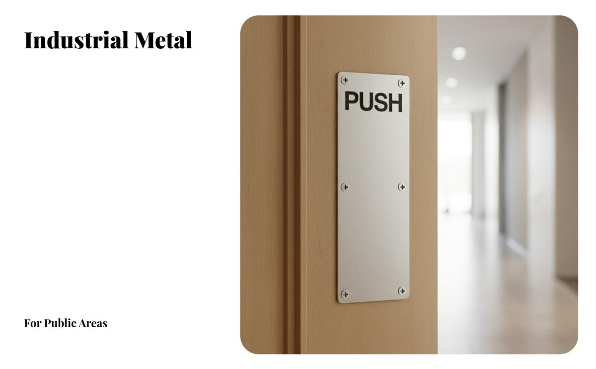 Brushed Finish Push Pull Door Plate Rustproof Push Pull Door Handle Set Rust-Proof Entryway Hardware Etched Lettering for Property Managers, Business Owners, Contractors, Office Doors, Public Buildings, Storefronts, Restaurants