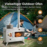 Foldable Rocket Stove for Camping, Wood Stove with Pizza Stone, Portable Camping Cooker for 3-5 People, 50.5x28.5x33cm