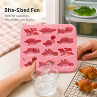 DIY 12-Cavity Dinosaur Silicone Mold for Candy Chocolate Jelly Ice Mousse Cake Baking