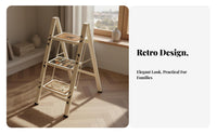 Folding Step Ladder High Weight Capacity Vintage Design Step Stool Lightweight Heavy Duty Folding Ladder for Homeowners, Adults, Indoor, Home, Kitchen