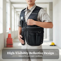 Multi-Compartment Tool Vest All Seasons Reflective Construction Vest Wear-Resistant Workwear for Electricians, Technicians, Job Site, Workshop