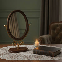 Wooden Frame Desktop 360° Rotating mirror° Rotation Vintage Design Dressing Table Mirror Decorative Personal Care Accessory for Bedroom, Dorm Room