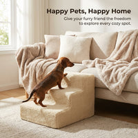 Dog Steps for Bed and Sofa with Non-Slip Surface for Small Portable Pet Stairs with Sturdy Frame and Soft Fleece Cover, Washable