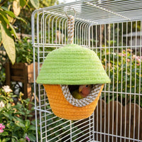 Handmade Budgie Bed Birdhouse, Round Dome Budgie Bed with Rope Insulation, Winter Shelter for Average-sized Birds with Ventilation Holes, 1 Pack