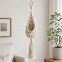 Handmade Macrame Plant Hanger, Hand-Woven Fiber Hanging Basket, Breathable Bohemian Hanging Planters for Air Plants, Indoor Outdoor Home Decor