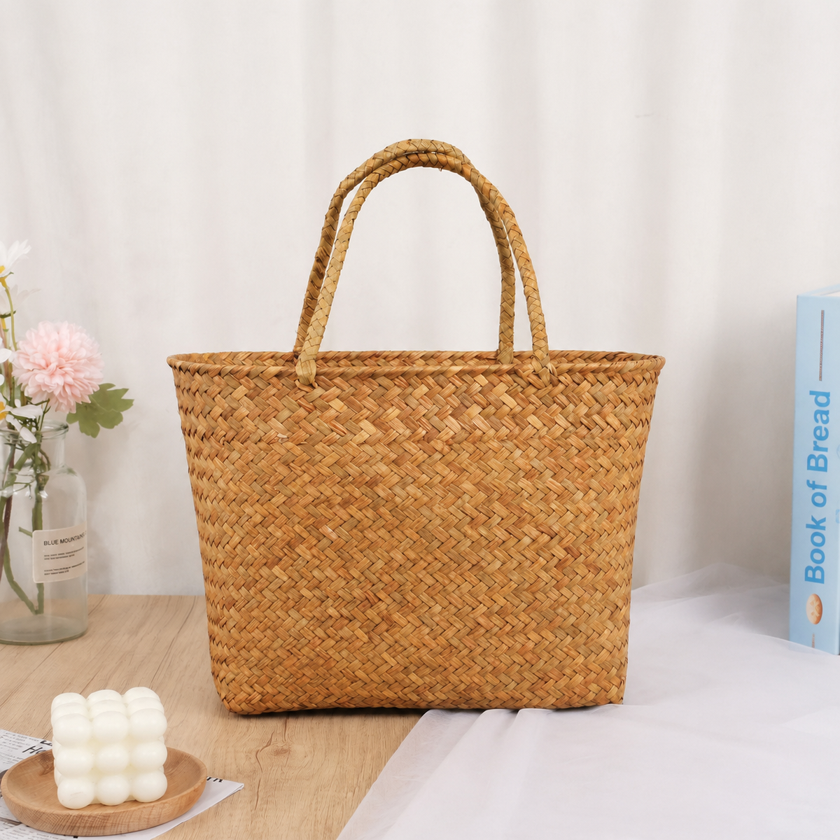 Empty Hamper Basket Kit Brown Woven Plant Fiber Wicker Weave for Gift Packaging