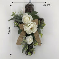 Peony Cross Wall Hanging Christian Themed Easter Cross Wreath Artificial Flowers Spring Floral Wreath for Christians, Friends, Front Door, Porch, Home