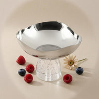 Stainless Steel Fruit Tray Mirror Finish Pedestal Fruit Bowl Transparent Base Decorative Serving Tray for Dining Area, Living Room, Hotel