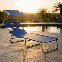 Foldable Design Folding Chaise Lounge Anti-Slip Feet Portable Tanning Chair Removable Pillow Lay Flat Beach Lounger Heavy Duty for Patio, Balcony, Poolside