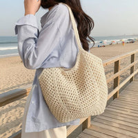 Large Capacity Cotton Crochet Tote Boho Chic Crochet Shoulder Bag Handmade for Shopping