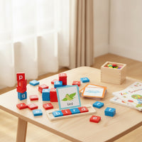 Kindergarten Wooden Blocks Spelling Game Interactive Word Spelling Game Basic Words Word Building Toy Tactile for Preschoolers, Homeschool, Classroom, Playroom