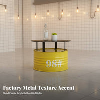 Oil Drum Table and Chair Set Utilitarian Aesthetic Cafe Seating Retro Aesthetic Space-Saving Size for Interior Designers